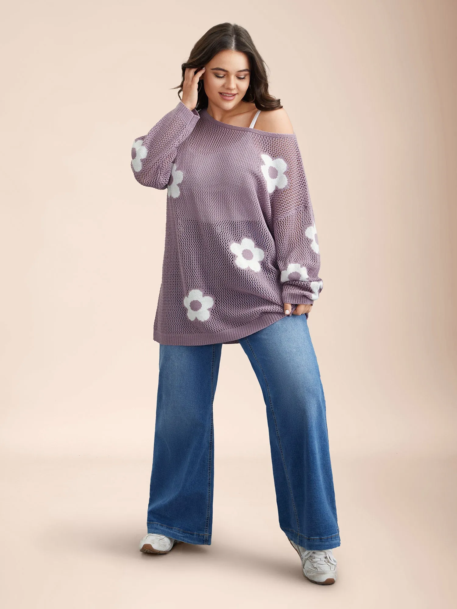 Floral Jacquard Cut-Out Ribbed Pullover sold by Bloomchic product image thumbnail 3