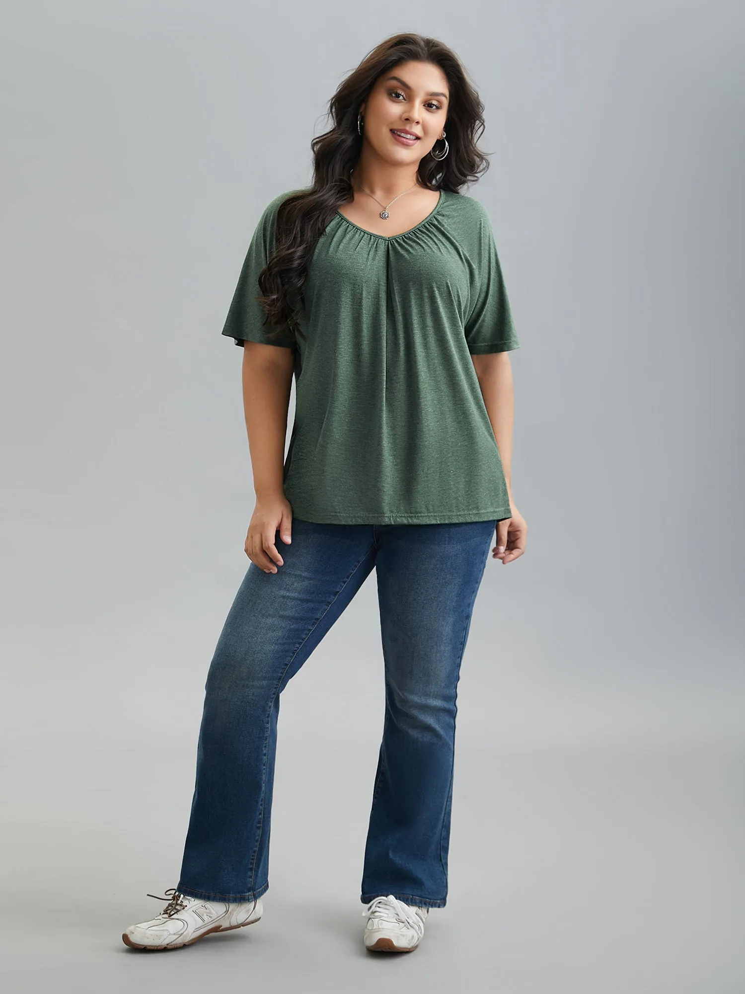 Pleated Plain Half-Sleeve Knit Top sold by Bloomchic product image thumbnail 3