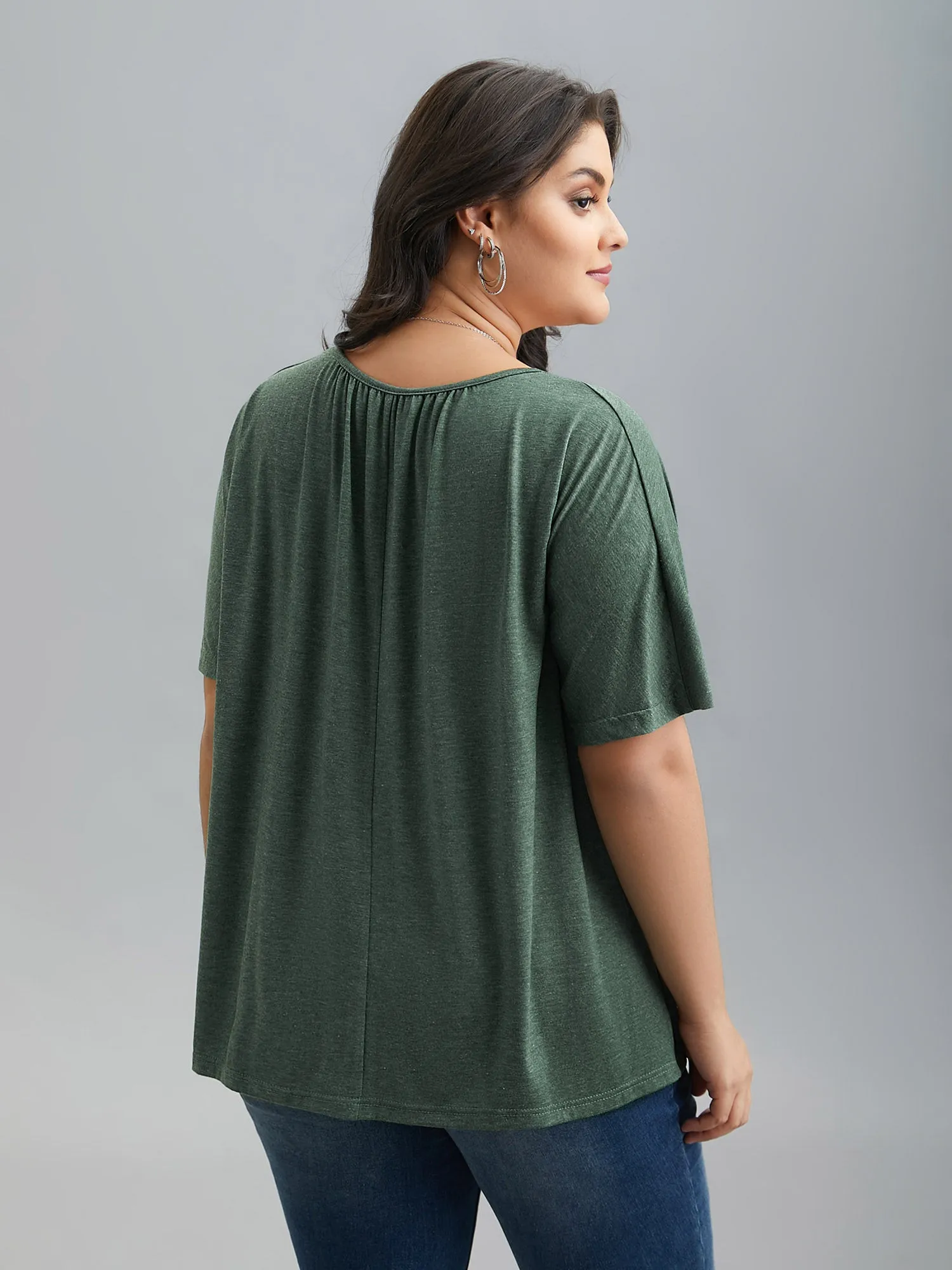 Pleated Plain Half-Sleeve Knit Top sold by Bloomchic product image thumbnail 2