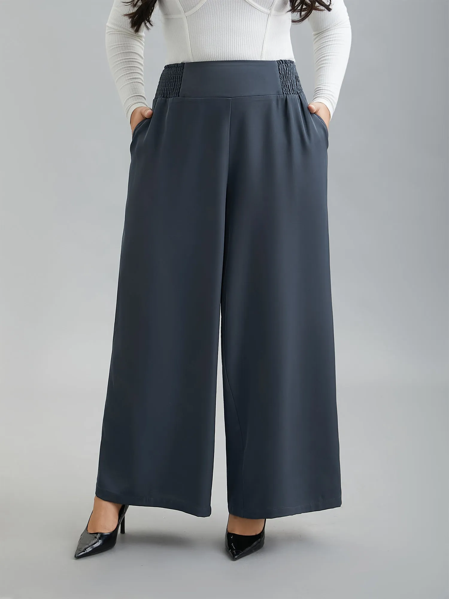 Shirred Waist Stretchy Wide-Leg Pants sold by Bloomchic