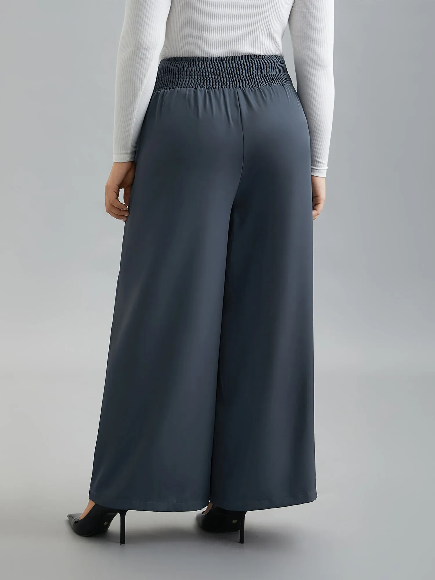 Shirred Waist Stretchy Wide-Leg Pants sold by Bloomchic product image thumbnail 3