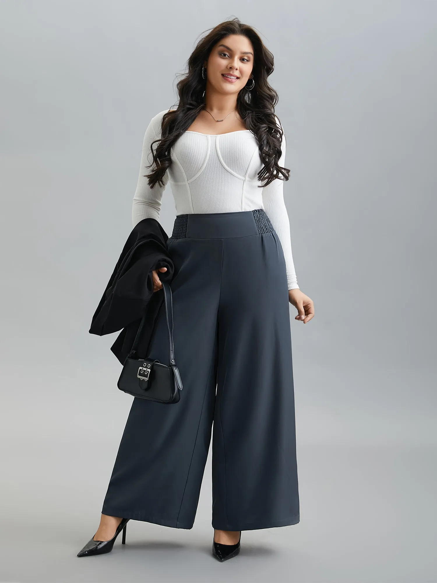 Shirred Waist Stretchy Wide-Leg Pants sold by Bloomchic product image thumbnail 2