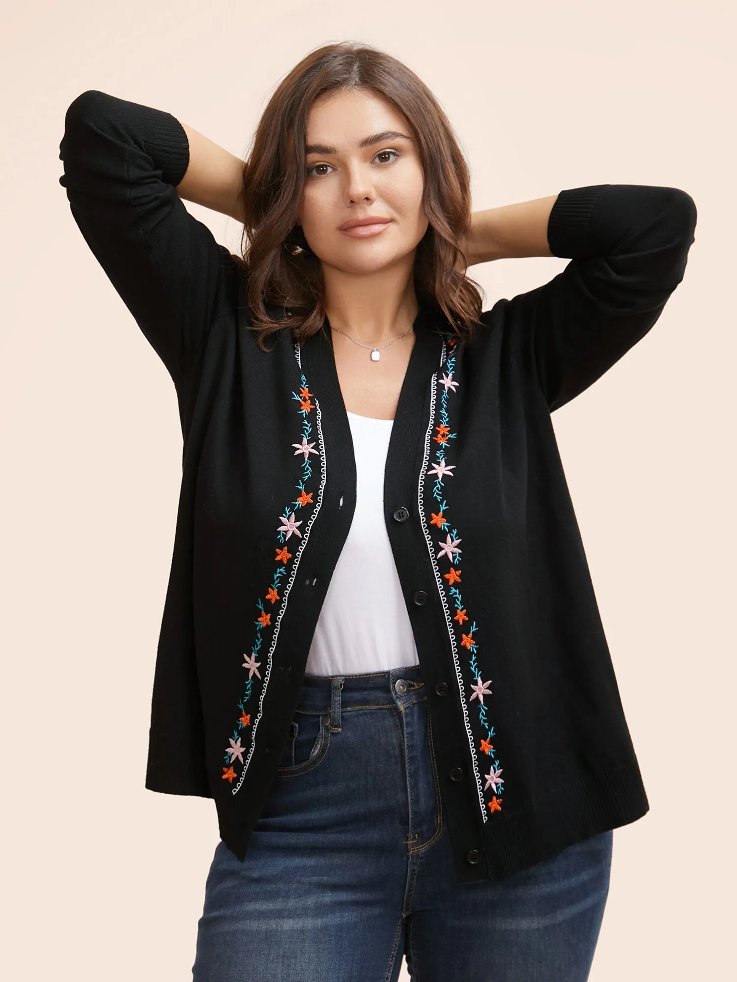 Supersoft Essentials Floral Embroidered Cardigan sold by Bloomchic