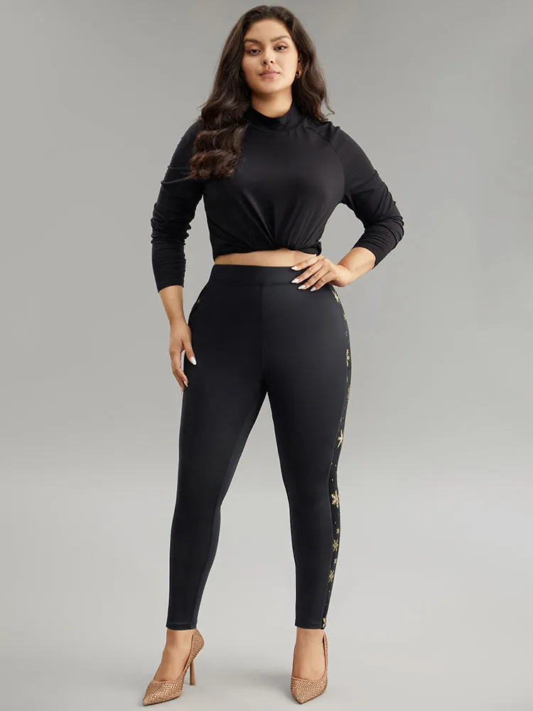 Snowflake Glitter High Rise Skinny Leggings sold by Bloomchic product image thumbnail 4