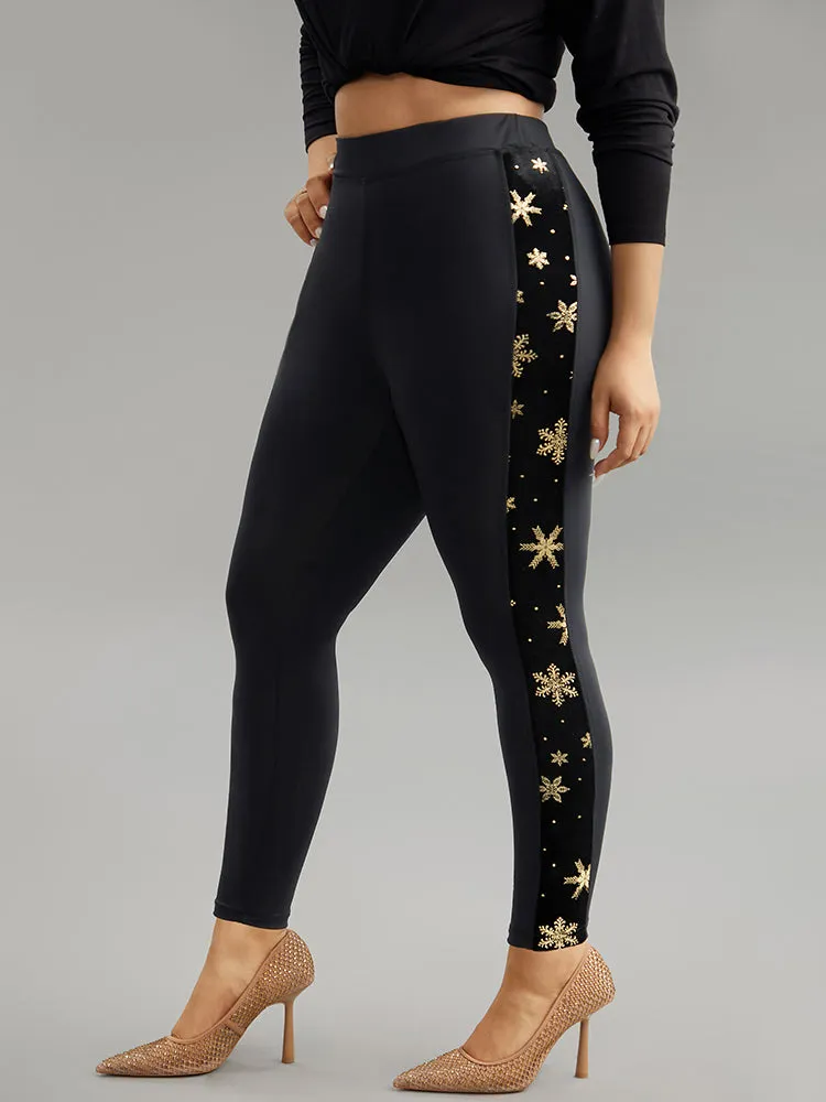 Snowflake Glitter High Rise Skinny Leggings sold by Bloomchic