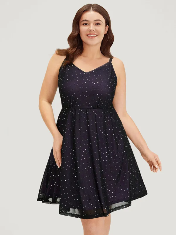 Glitter Adjustable Straps Mesh Cami Dress sold by Bloomchic