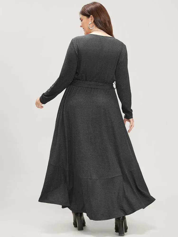 Solid Pocket Button Detail Belted Ruffles Hem Dress sold by Bloomchic product image thumbnail 5