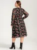 Floral Mesh Lantern Sleeve Pocket Flutter Dress sold by Bloomchic