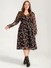 Floral Mesh Lantern Sleeve Pocket Flutter Dress sold by Bloomchic