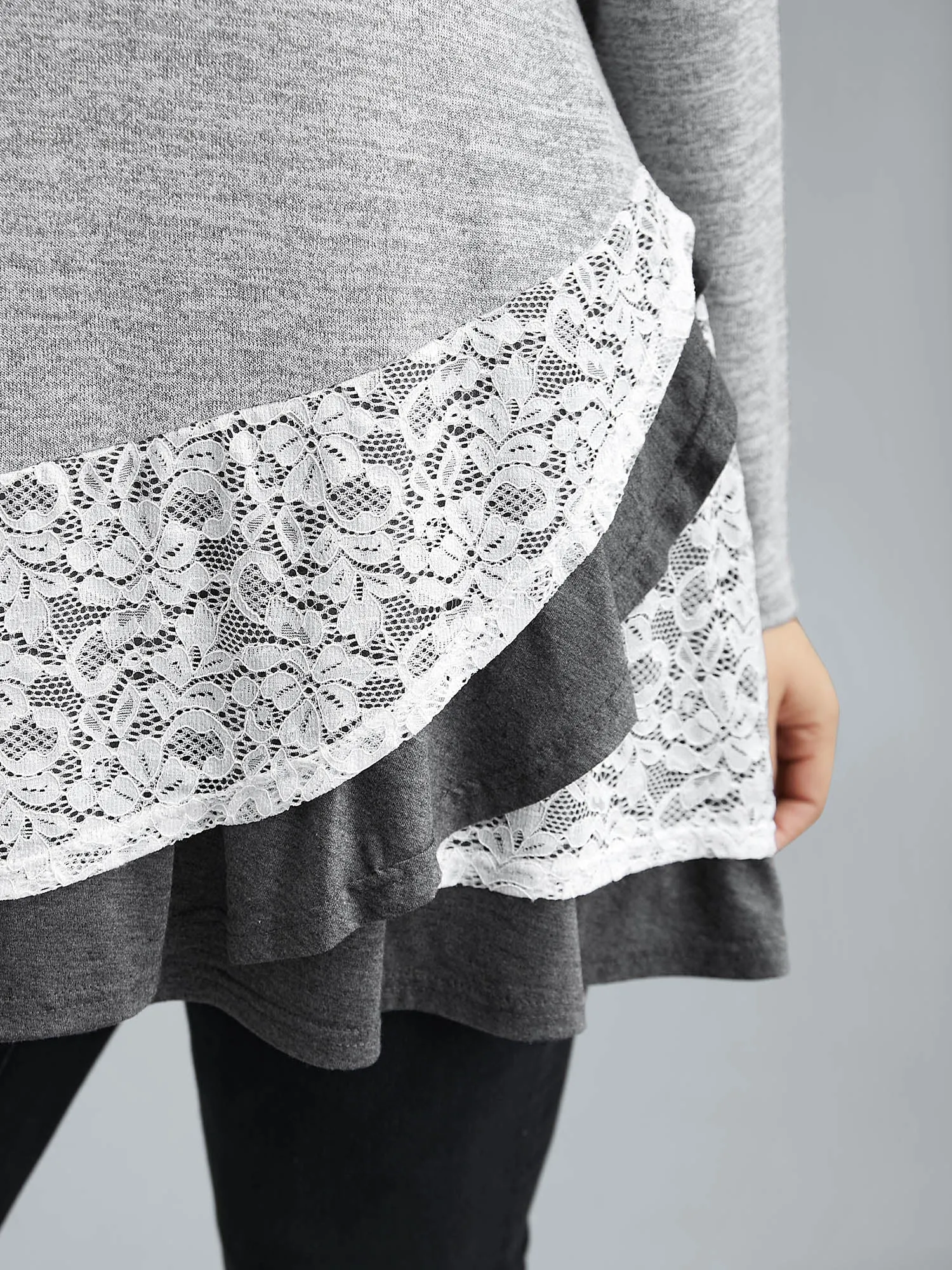 Lace Overlap Hem Round Neck T-Shirt sold by Bloomchic product image thumbnail 4