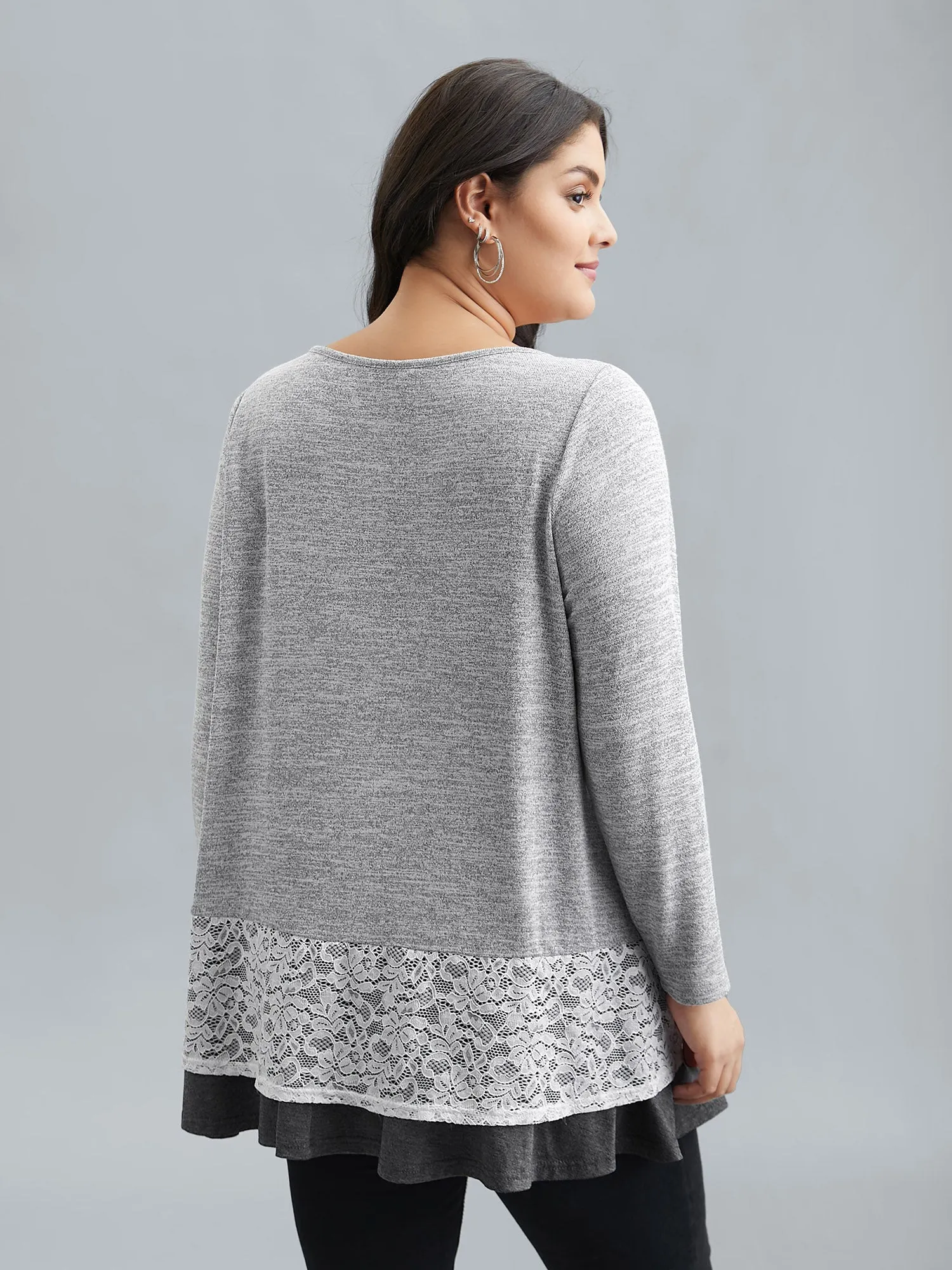 Lace Overlap Hem Round Neck T-Shirt sold by Bloomchic product image thumbnail 5