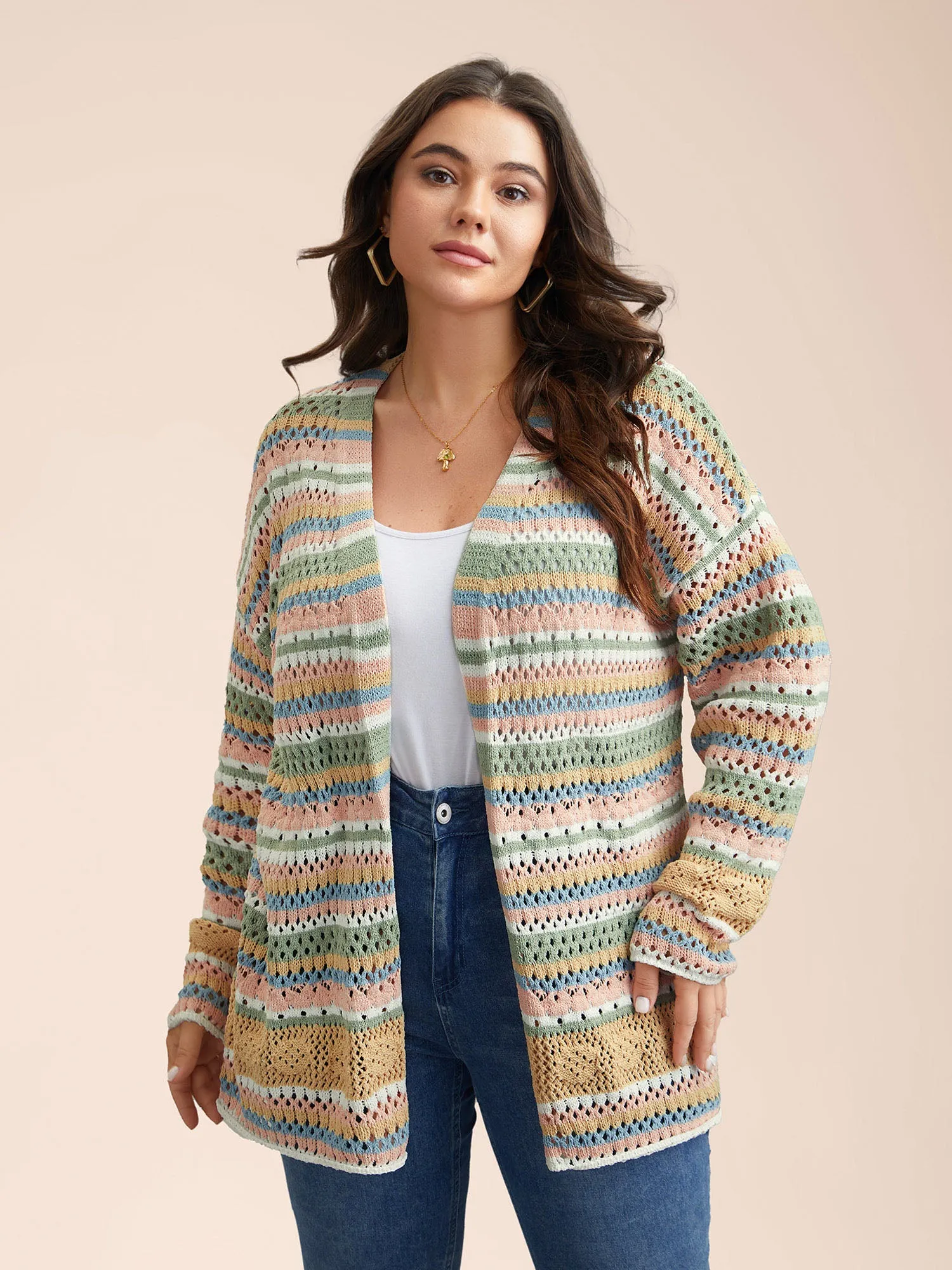 Striped Color Contrast Cut-Out Cardigan sold by Bloomchic product image thumbnail 4