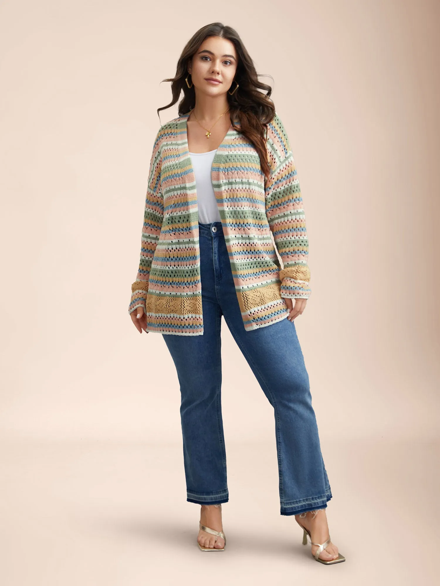 Striped Color Contrast Cut-Out Cardigan sold by Bloomchic product image thumbnail 3