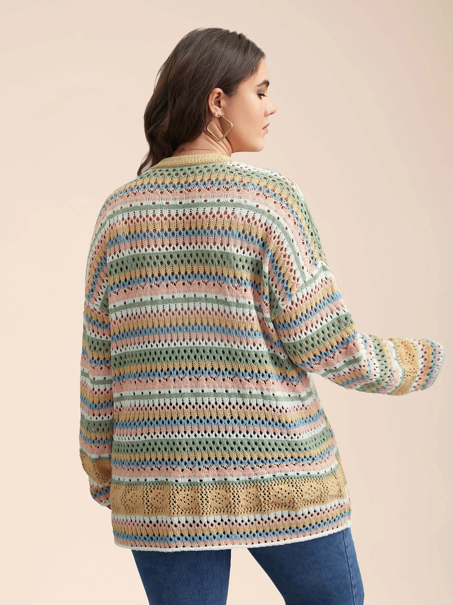 Striped Color Contrast Cut-Out Cardigan sold by Bloomchic product image thumbnail 2