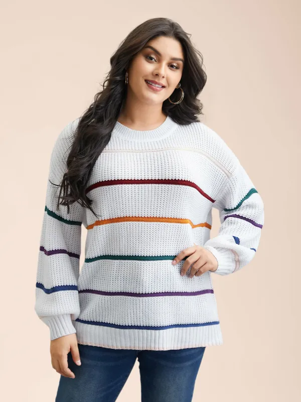 Multi-Color Textured Balloon Sleeve Pullover sold by Bloomchic
