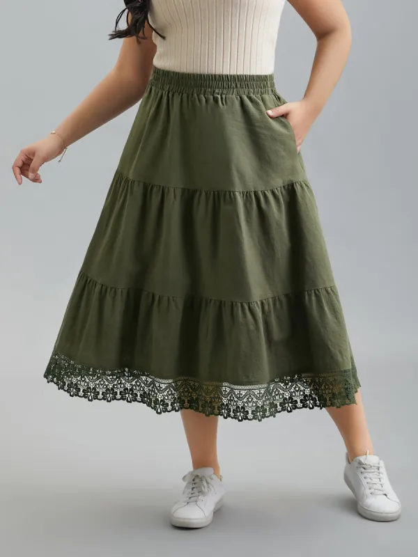 Stretchy Waist Lace Tiered Midi Skirt sold by Bloomchic