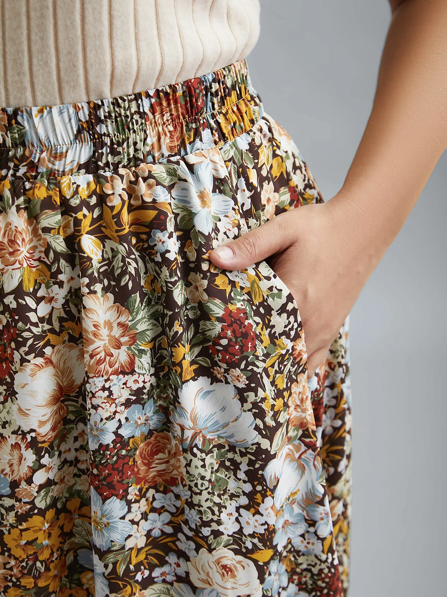 Floral Print Stretchy-Waist Midi Skirt sold by Bloomchic product image thumbnail 4