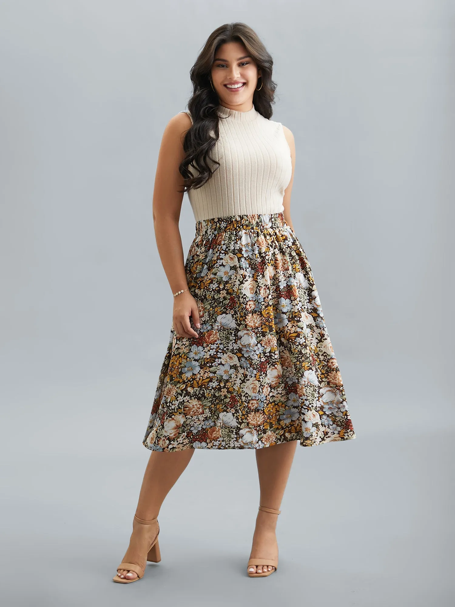 Floral Print Stretchy-Waist Midi Skirt sold by Bloomchic product image thumbnail 3