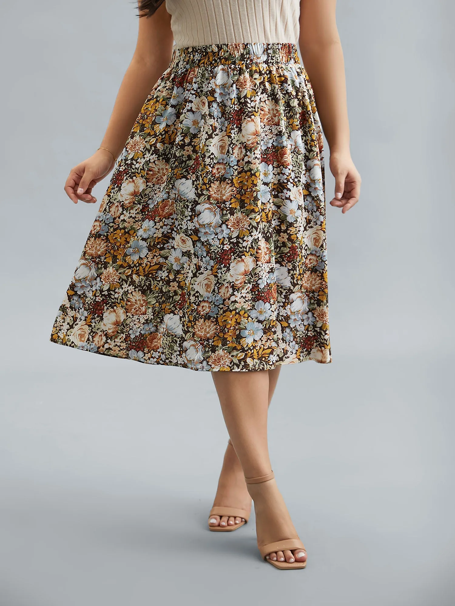 Floral Print Stretchy-Waist Midi Skirt sold by Bloomchic product image thumbnail 5