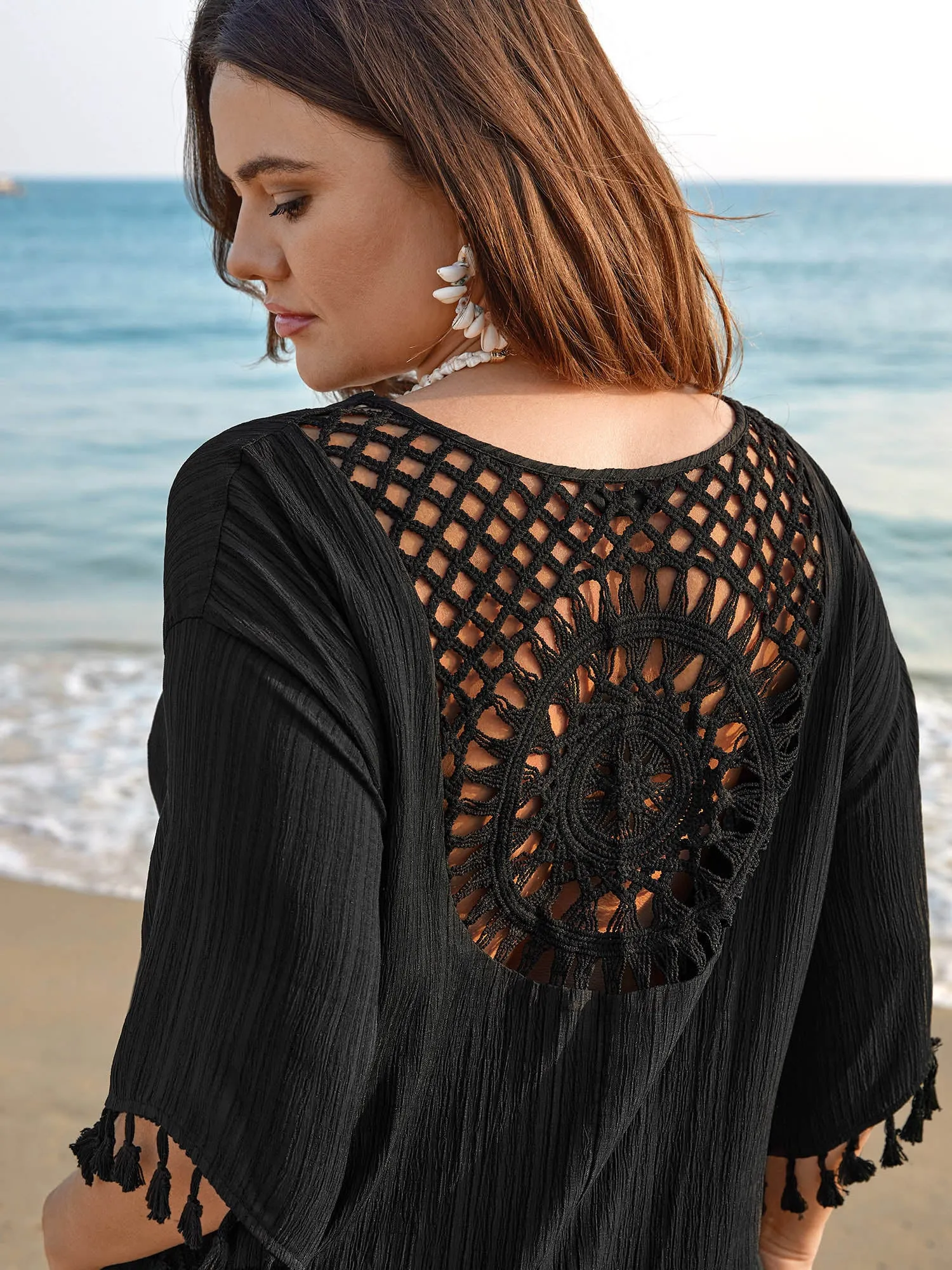 V-Neck Cut-Out Tassels Spliced Midi Dress sold by Bloomchic