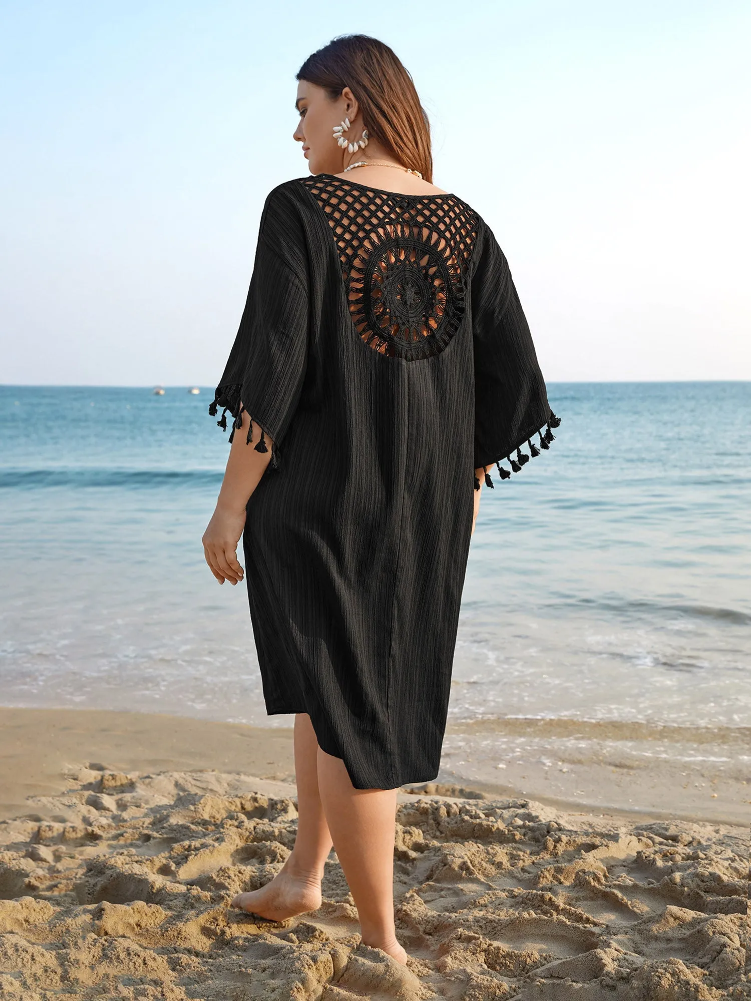 V-Neck Cut-Out Tassels Spliced Midi Dress sold by Bloomchic product image thumbnail 4