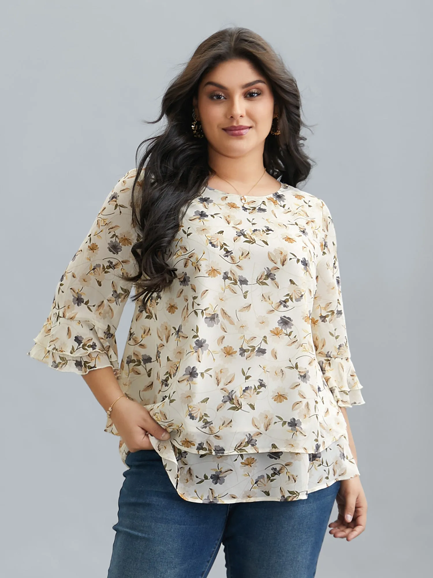 Chiffon Floral Print Layered Blouse sold by Bloomchic