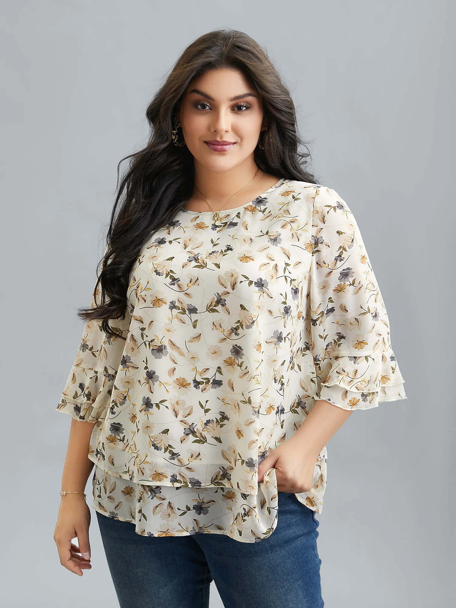 Chiffon Floral Print Layered Blouse sold by Bloomchic product image thumbnail 4