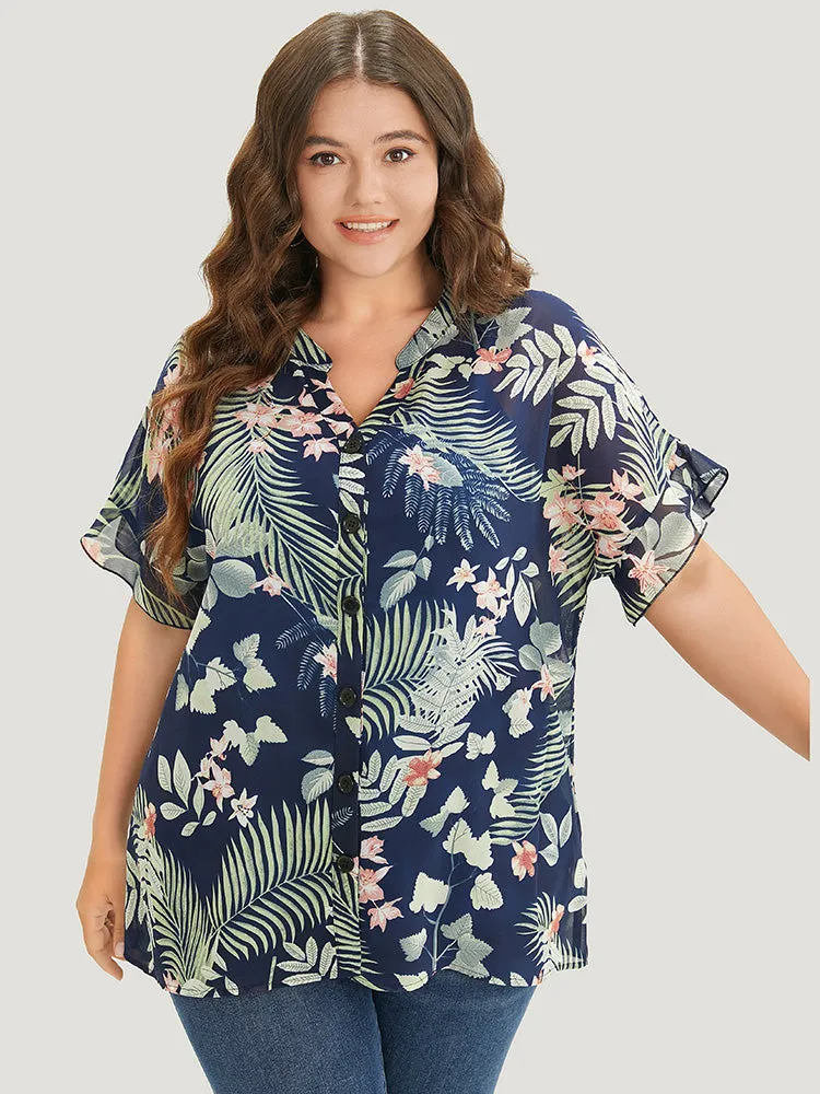 Tropical Print Notched Neck Button Up Blouse sold by Bloomchic product image thumbnail 2