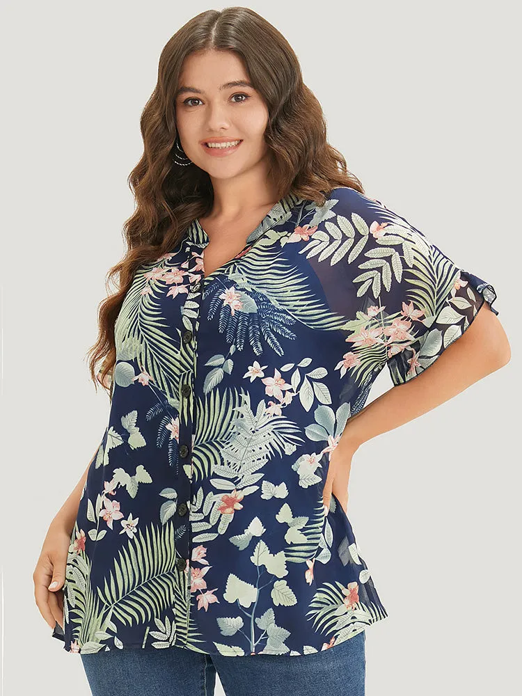 Tropical Print Notched Neck Button Up Blouse sold by Bloomchic product image thumbnail 3