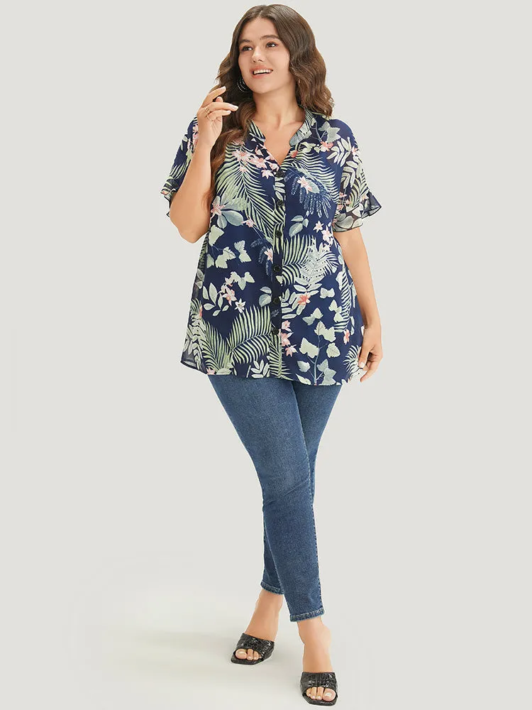 Tropical Print Notched Neck Button Up Blouse sold by Bloomchic product image thumbnail 5