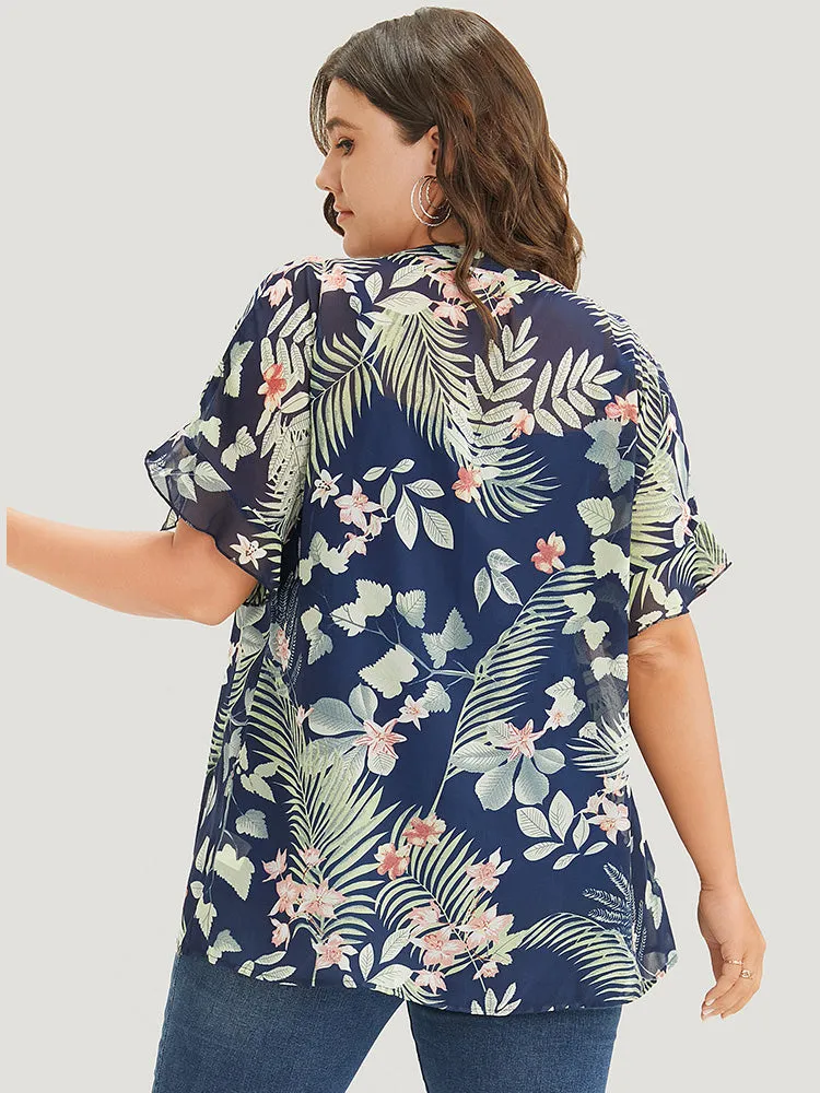 Tropical Print Notched Neck Button Up Blouse sold by Bloomchic product image thumbnail 4