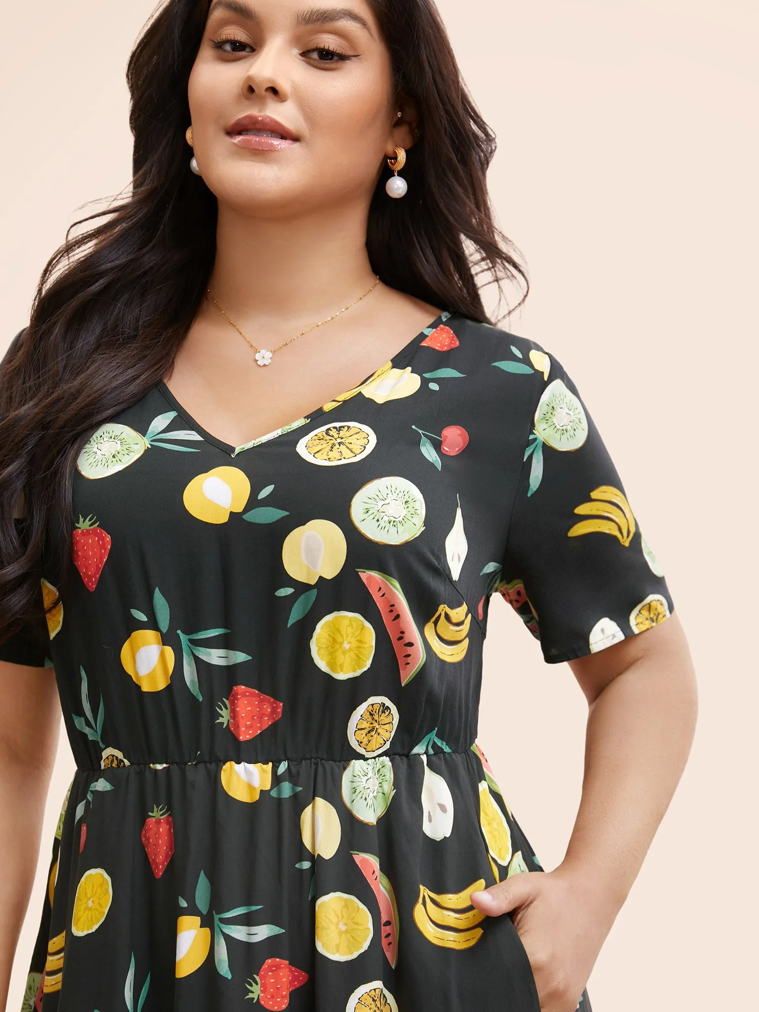 Fruit Print Elastic Waist Gathered Dress sold by Bloomchic product image thumbnail 2