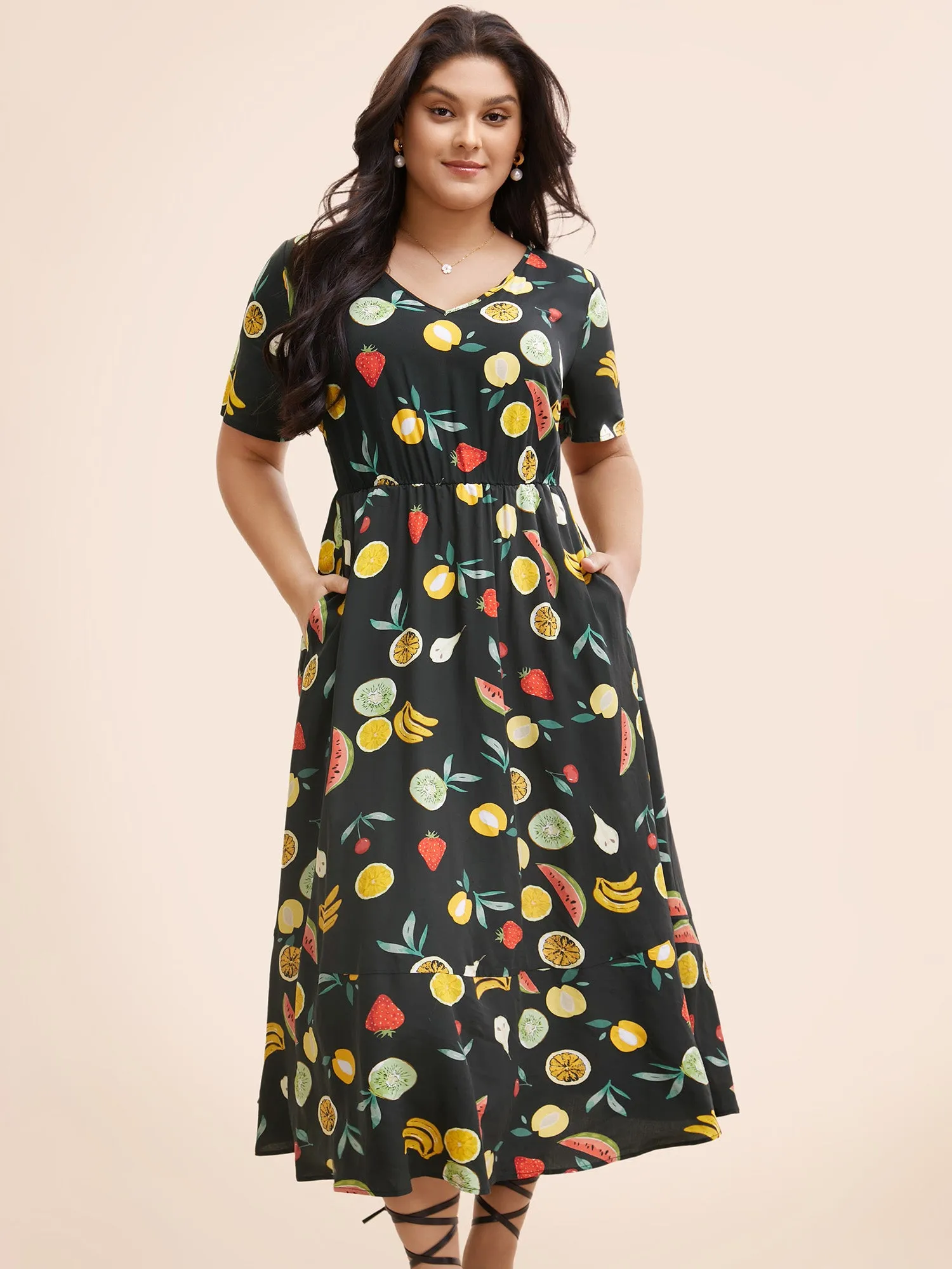 Fruit Print Elastic Waist Gathered Dress sold by Bloomchic product image thumbnail 3