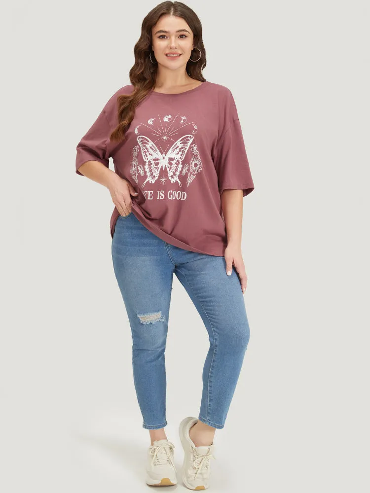 Butterfly & Moon Print Round Neck Drop Shoulder T-shirt sold by Bloomchic product image thumbnail 4