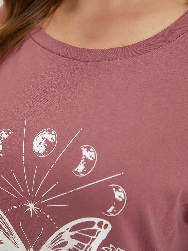 Butterfly & Moon Print Round Neck Drop Shoulder T-shirt sold by Bloomchic product image thumbnail 5