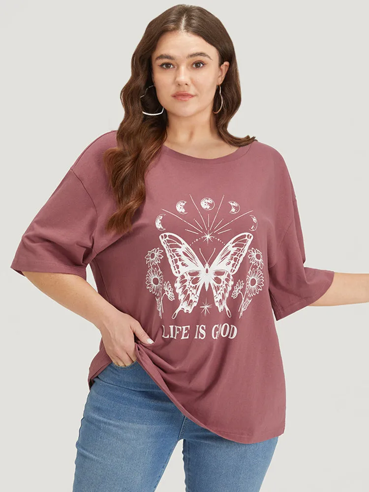 Butterfly & Moon Print Round Neck Drop Shoulder T-shirt sold by Bloomchic product image thumbnail 3