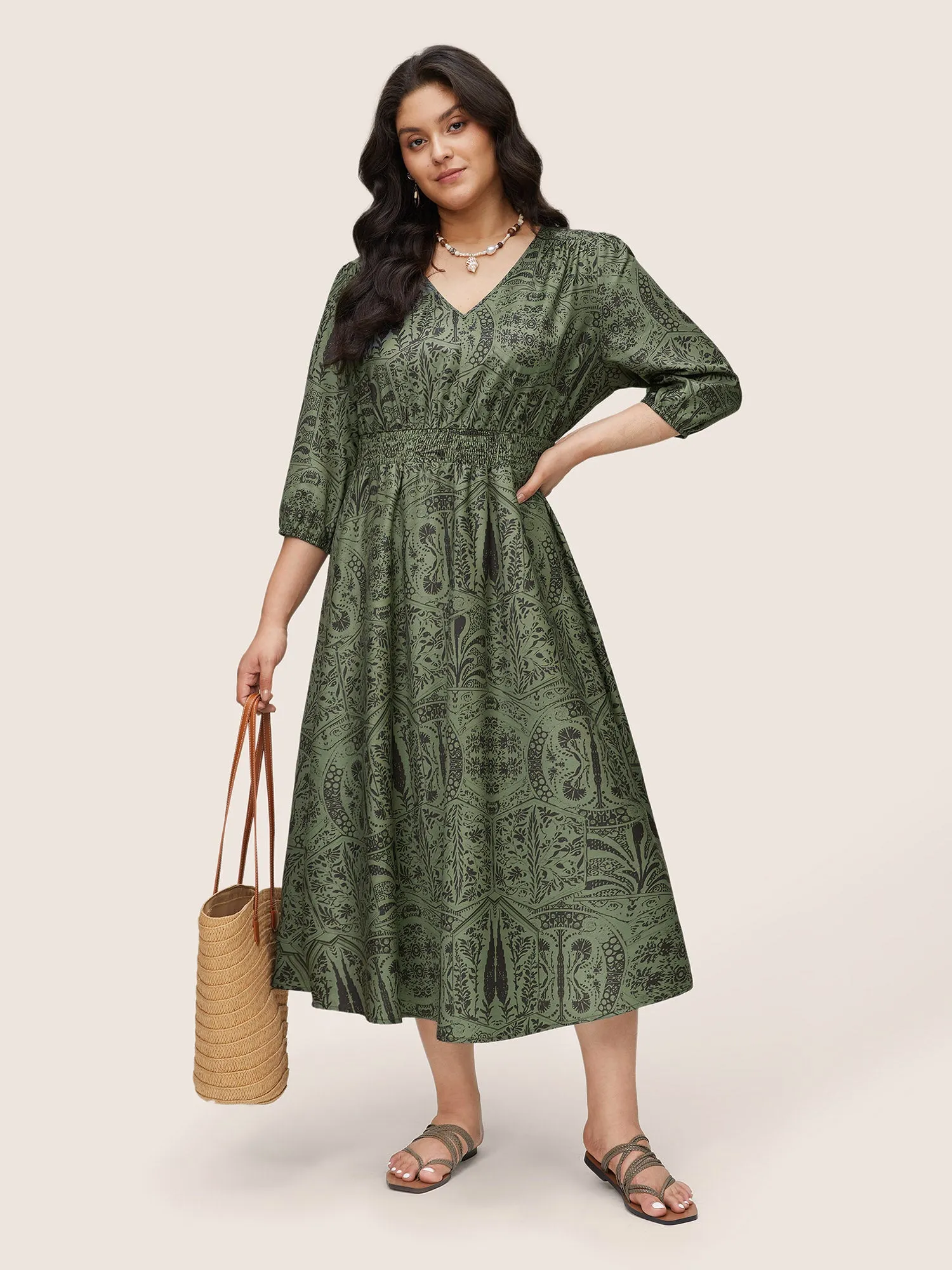 Paisley Print Shirred Lantern Sleeve Dress sold by Bloomchic product image thumbnail 3