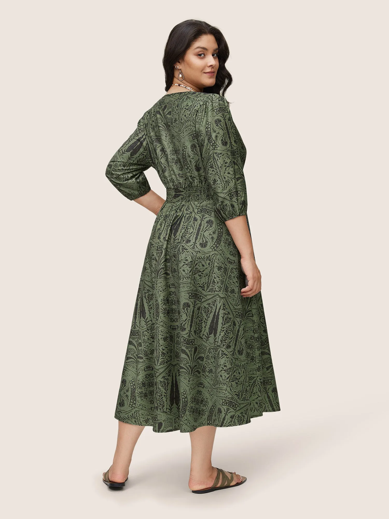 Paisley Print Shirred Lantern Sleeve Dress sold by Bloomchic product image thumbnail 2