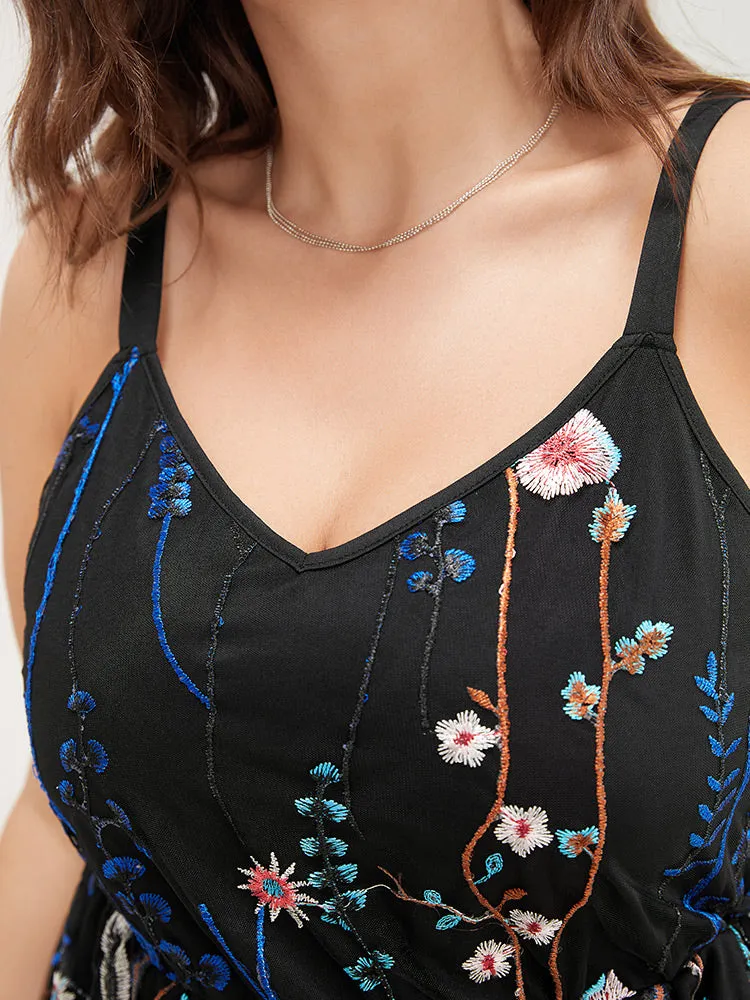 Floral Embroidered Mesh Ruffle Hem Pocket Cami Dress sold by Bloomchic product image thumbnail 5