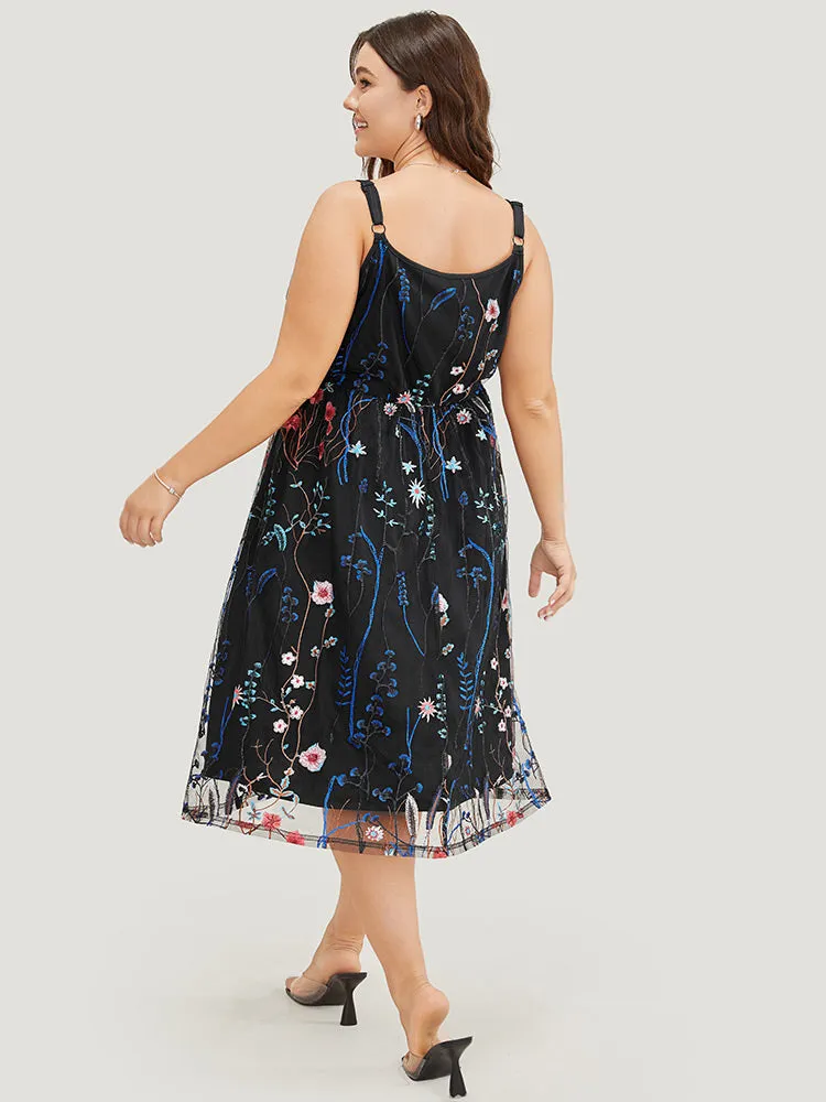 Floral Embroidered Mesh Ruffle Hem Pocket Cami Dress sold by Bloomchic product image thumbnail 3