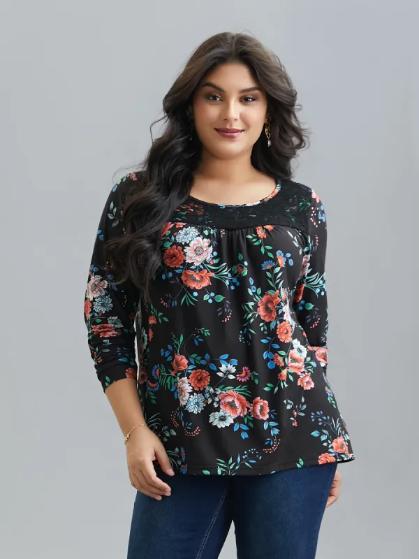 Floral Print Crochet Lace Knit Top sold by Bloomchic