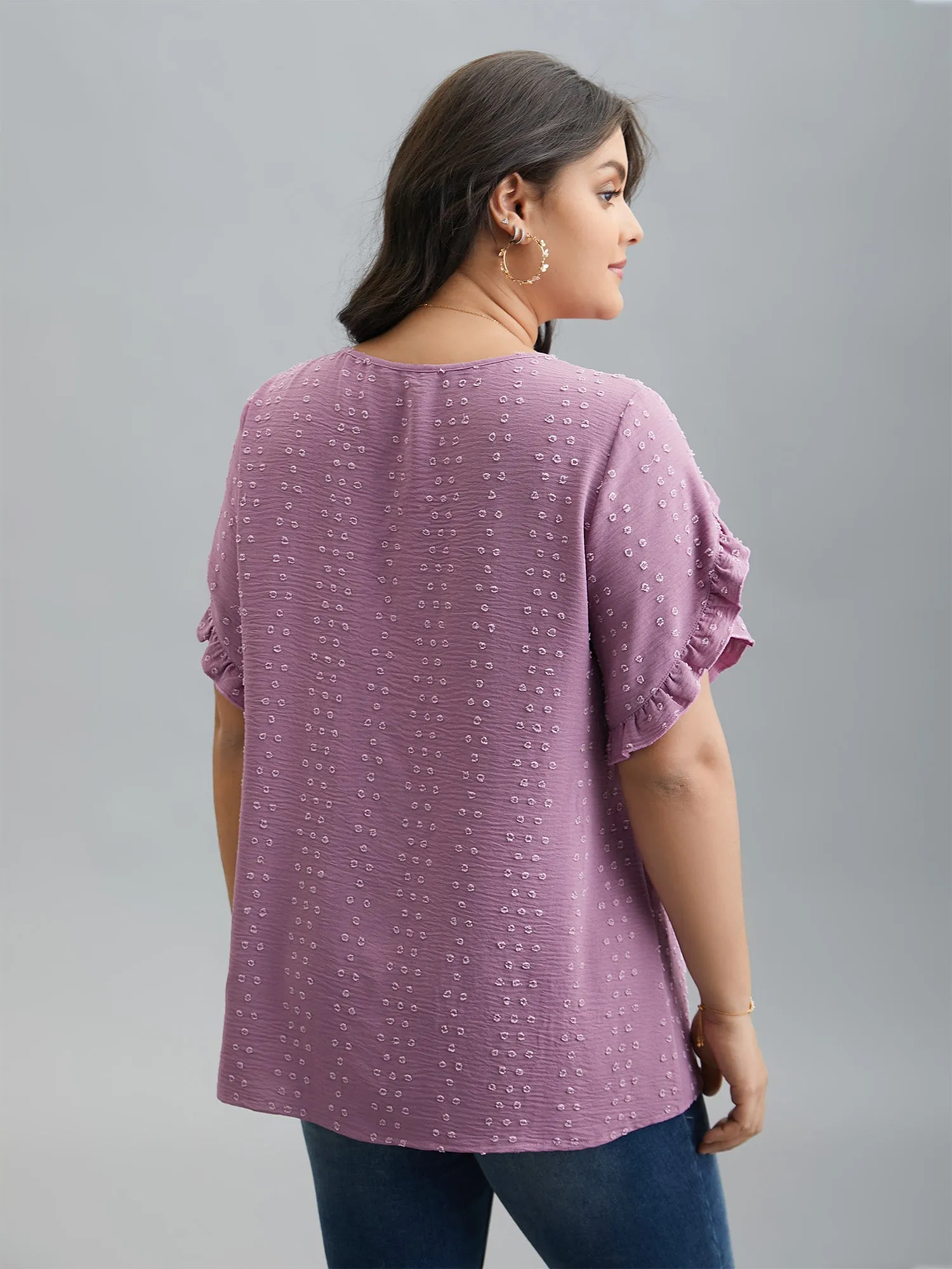 Textured Round Neck Ruffled Sleeve Shirt sold by Bloomchic product image thumbnail 5