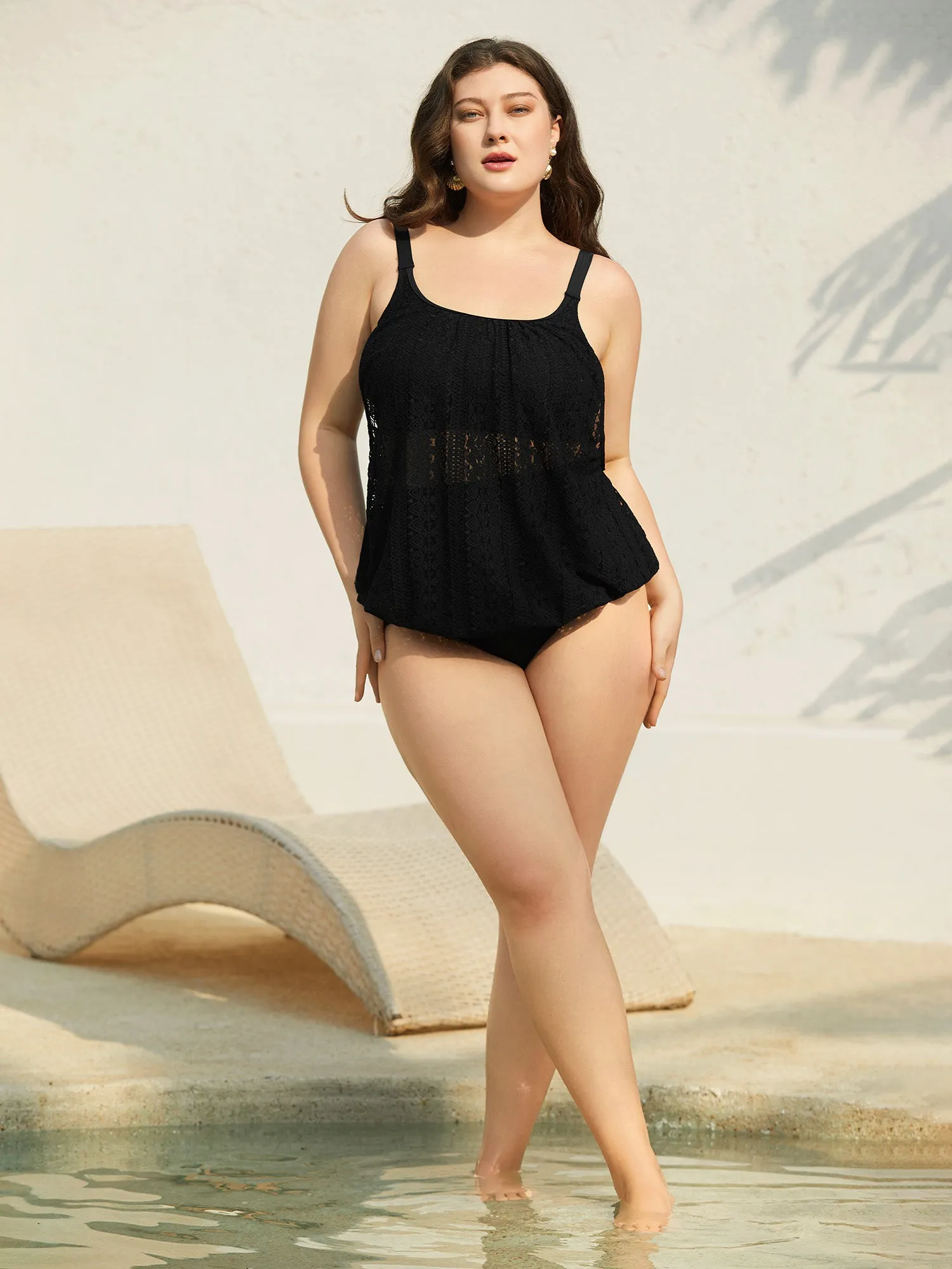 Lace Cut-Out Round Neck Tiered Swim Top sold by Bloomchic product image thumbnail 3