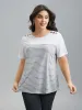 Striped Contrast Stretchy Button T-Shirt sold by Bloomchic