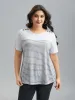 Striped Contrast Stretchy Button T-Shirt sold by Bloomchic