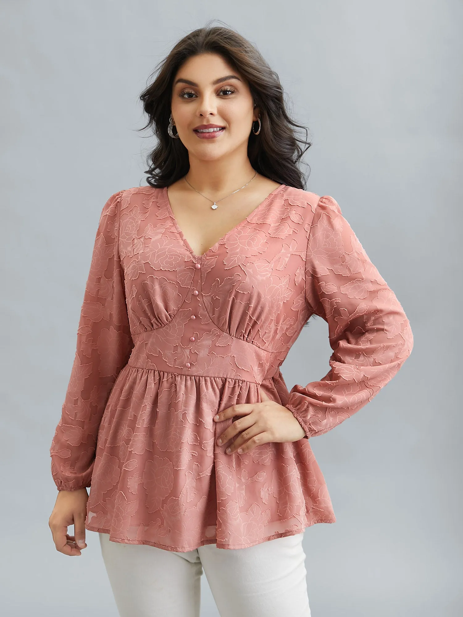 Textured Waist-Cinched Lined Button Shirt sold by Bloomchic product image thumbnail 3