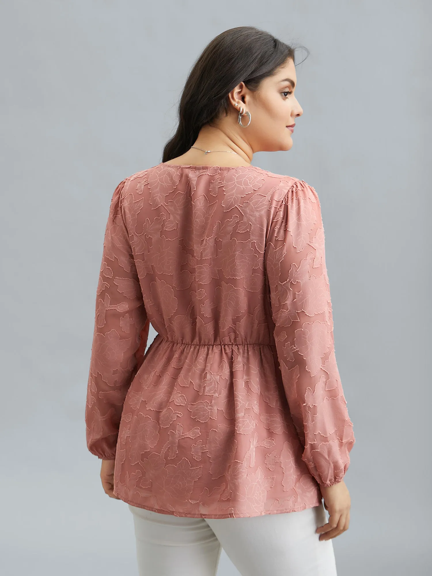 Textured Waist-Cinched Lined Button Shirt sold by Bloomchic product image thumbnail 4
