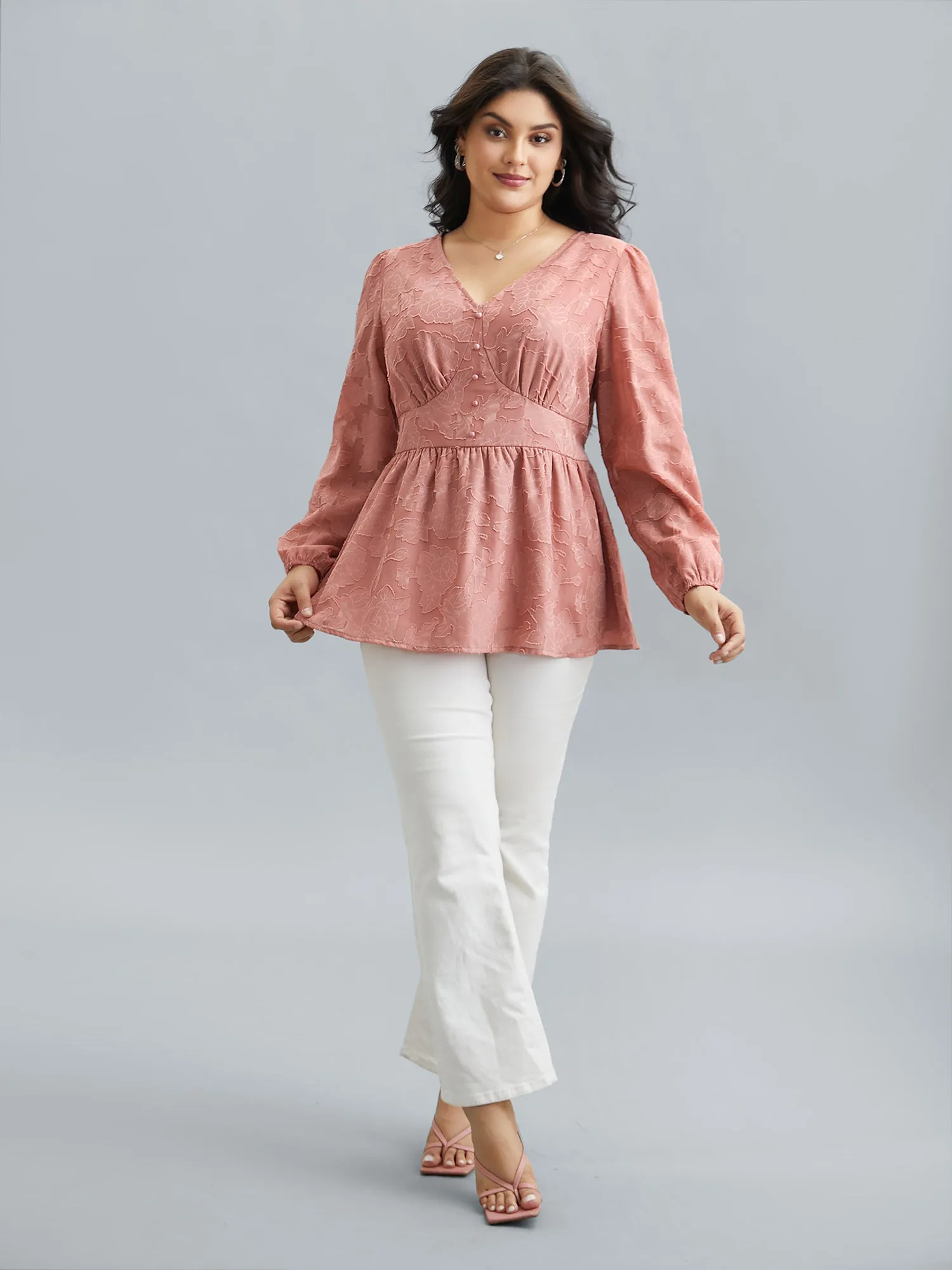 Textured Waist-Cinched Lined Button Shirt sold by Bloomchic product image thumbnail 2