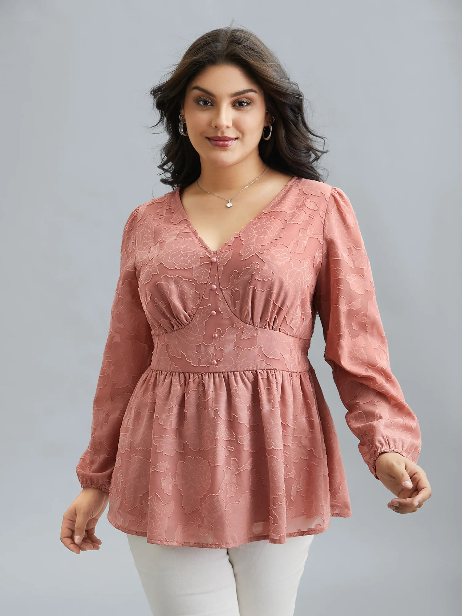 Textured Waist-Cinched Lined Button Shirt sold by Bloomchic