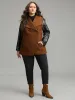 Contrast PU Leather Lapel Collar Pocket Button Up Coat sold by Bloomchic
